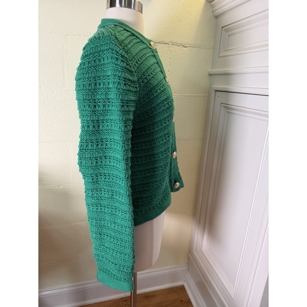 LOFT Petites Large Green Textured Cable Knit‎ Cardigan Sweater W/Gold Buttons - Picture 4 of 6